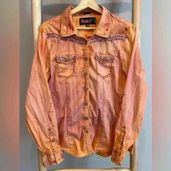 Roar signature stretch XL Western Rodeo Rhinestone embellished Button Down - Picture 1 of 10